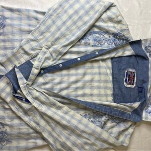 English Laundry Blue and White Plaid Button-Up Shirt